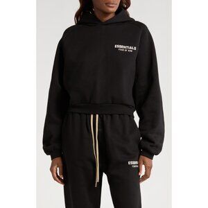 Fear of God Essentials Black Crop Logo Hoodie Sweatshirt M